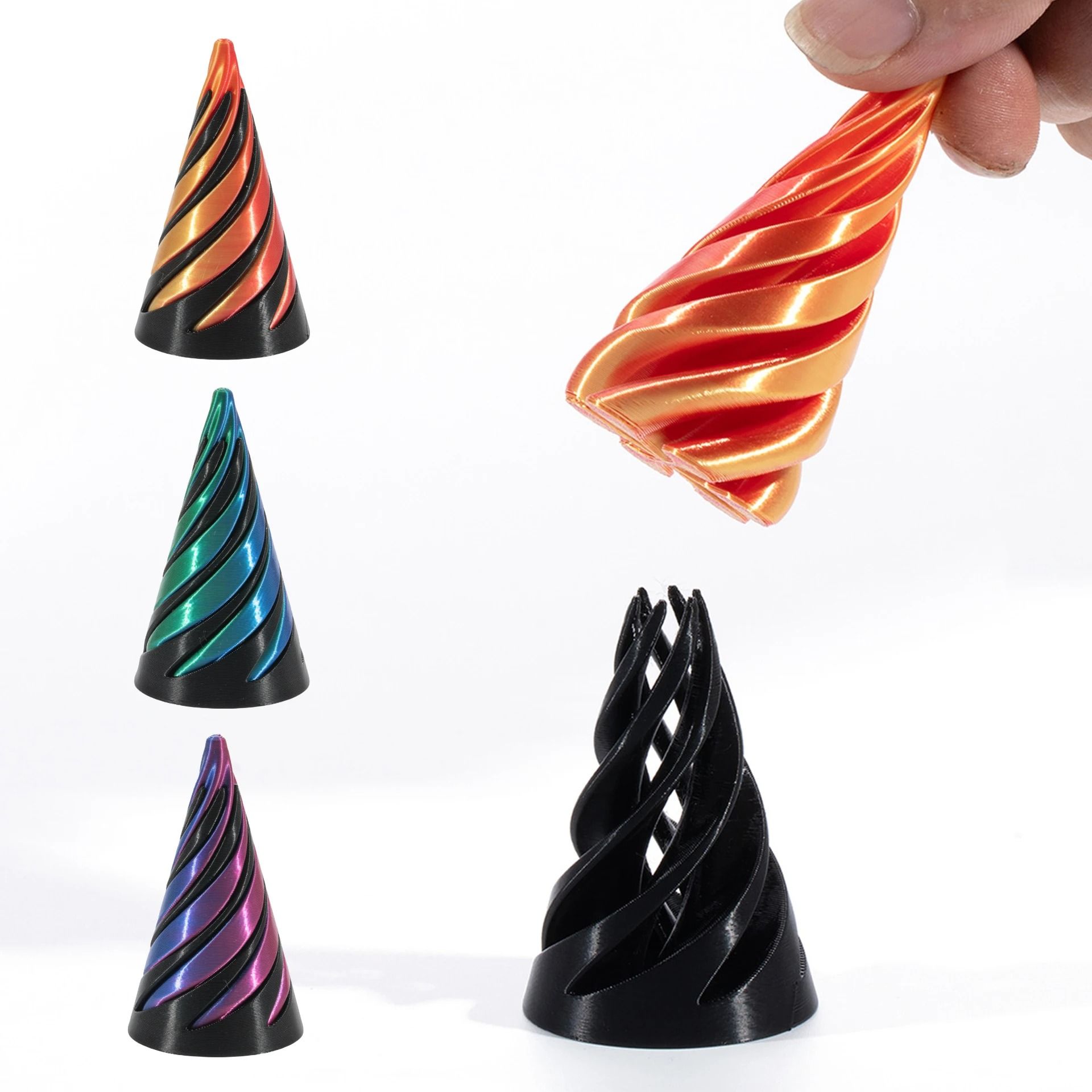 Impossible Spiral Pyramid & Bunny Fidget Toy | 3D Printed Rotating Kinetic Sculpture for Stress Relief & Desk Decor