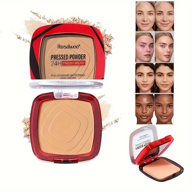 Matte Full Coverage Pressed Powder Foundation With Puff Applicator - 24H Fresh Wear Makeup