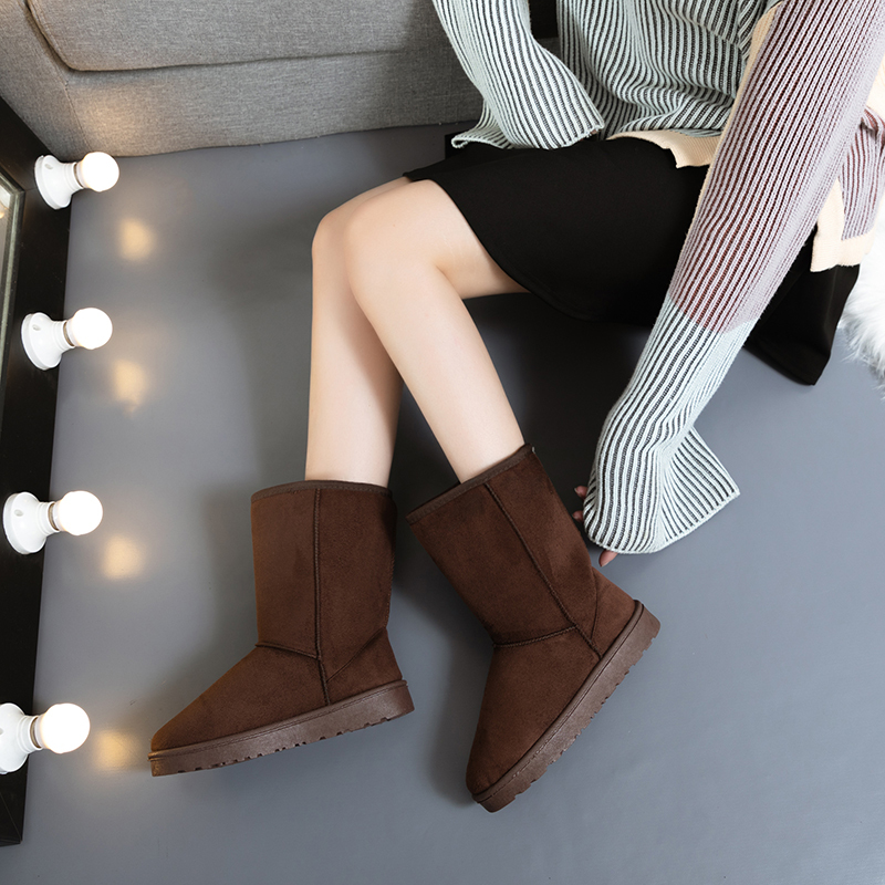 Velvet Winter Snow Boots, New Casual Comfortable Round-toe Mid-calf Warm Thick-soled Solid Color Fashionable