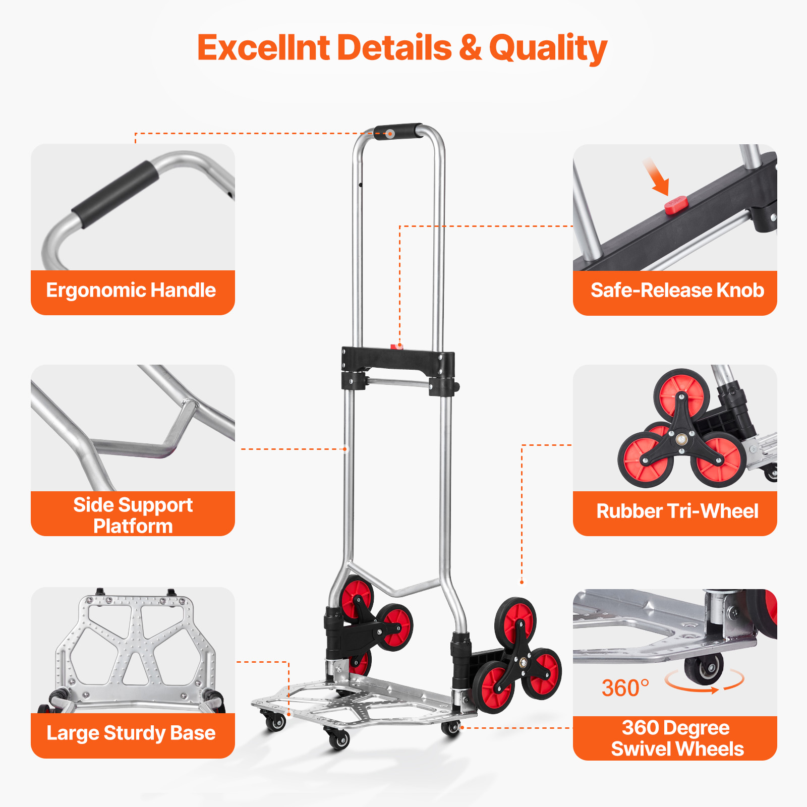Stair Climbing Cart Folding Hand Truck with Telescoping Handle