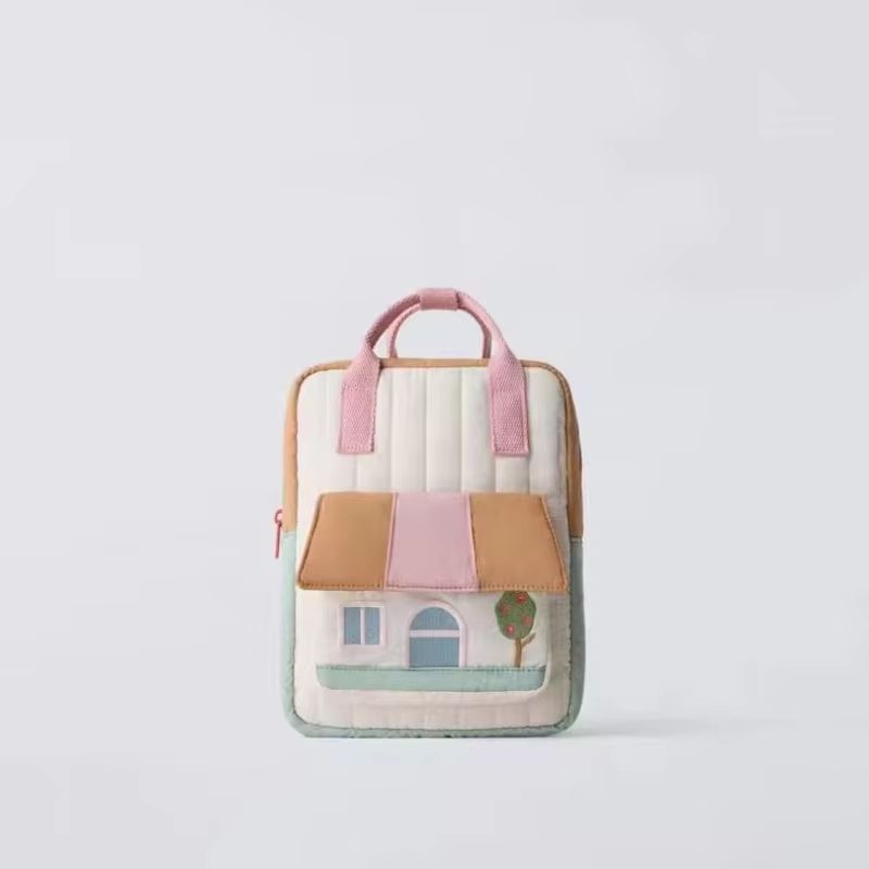 Tree House Embroidery Backpack – Lightweight Parent-Child Matching Bag for Boys and Girls, Contrasting Color Design