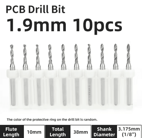TOOLEYE Micro PCB Drill Bit Set – 10pcs Precision CNC Drills (0.1–3.175mm, 1/8 Shank)