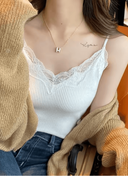 lace crop camisole Y2K lace tank top summer sleeveless crop top