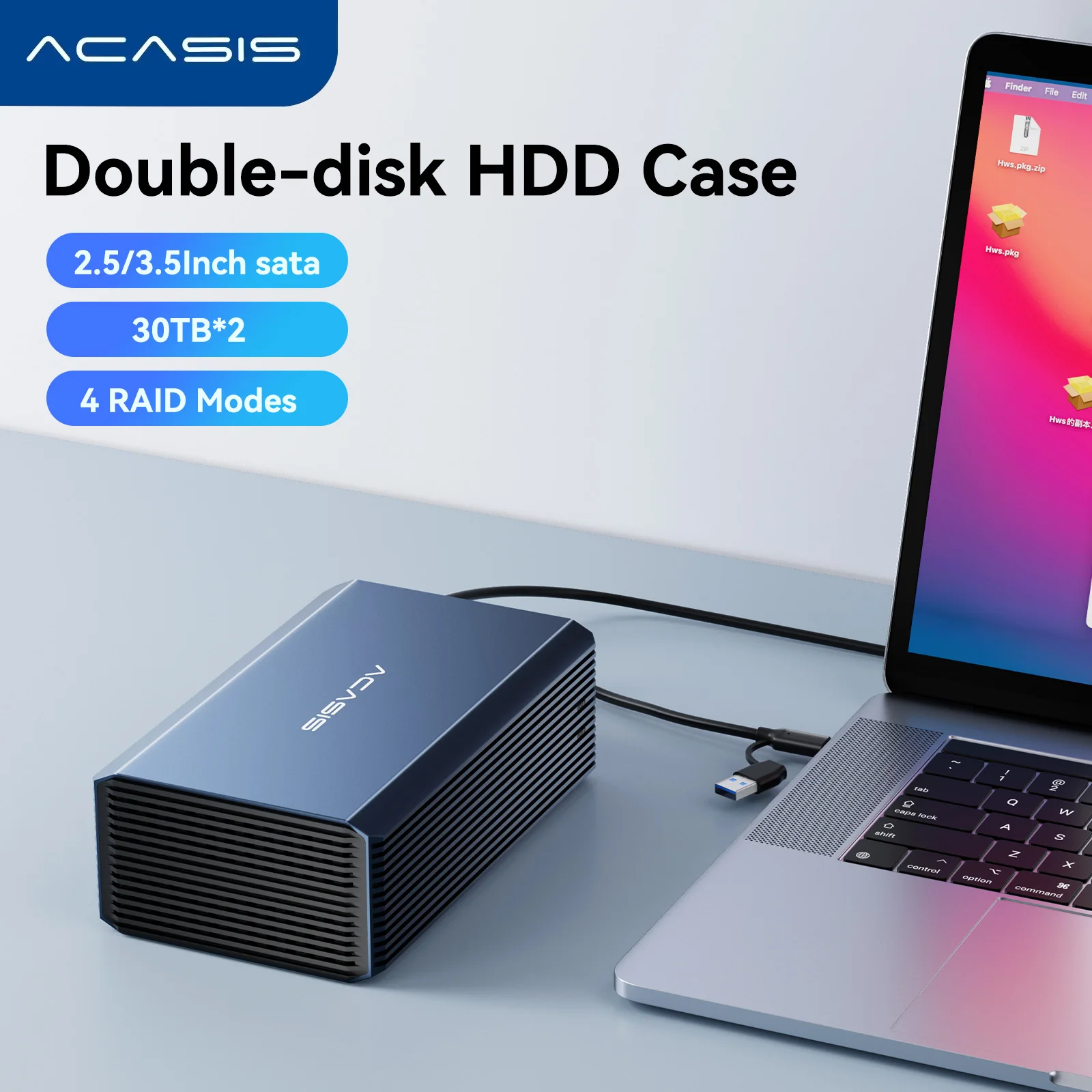 Dual Bay Hard Drive Enclosure RAID External SATA to USB HDD SSD Dock for 3.5 and 2.5 Drives