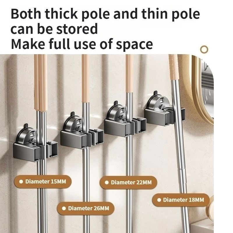 No Drill Suction Cup Mop and Broom Holder