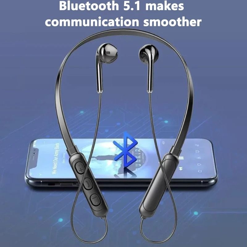 Universal Wireless Neck-Hanging Bluetooth 5.3 Stereo Headset with HD Mic and Rainproof Design