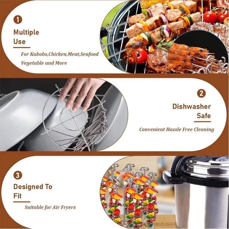 12 Piece Stainless Steel BBQ Skewers Set Air Fryer Kebab Skewers
