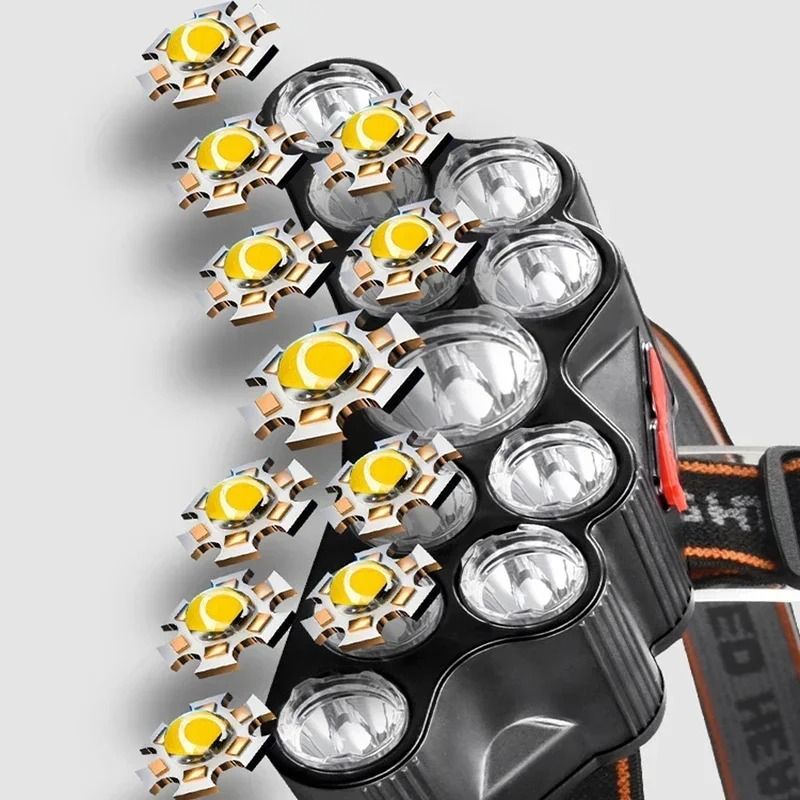 Strong Light 11-LED USB Rechargeable Headlamp with Built-In Battery