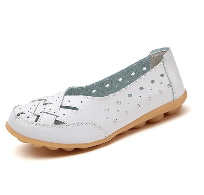 SoftStep Genuine Leather Hollow SlipOn Ballet Flats