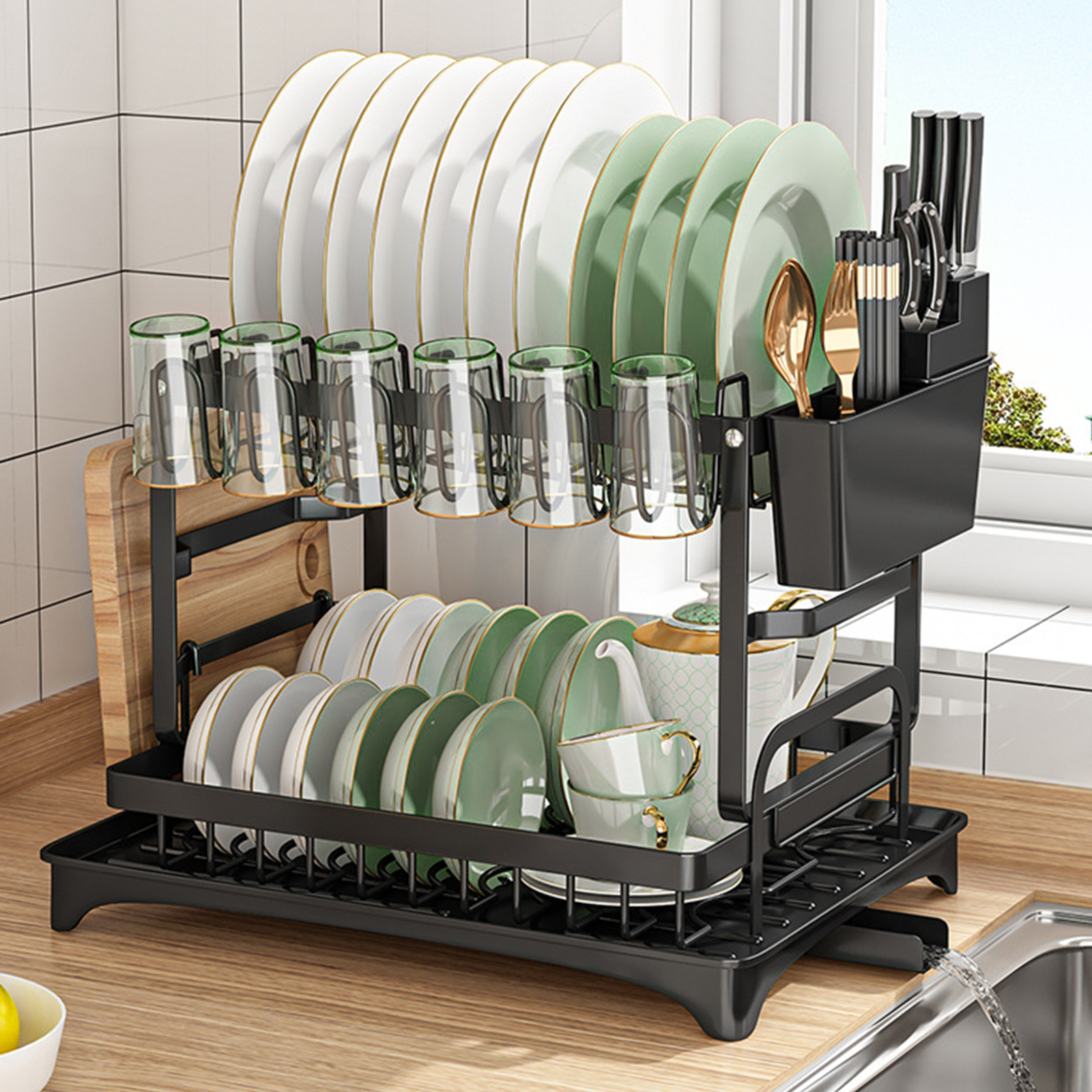 Durable Stainless Steel Dish Rack, Dish Drying Rack with Dish Drainer, Kitchen Counter Dish Racks, Space-Saving Drain