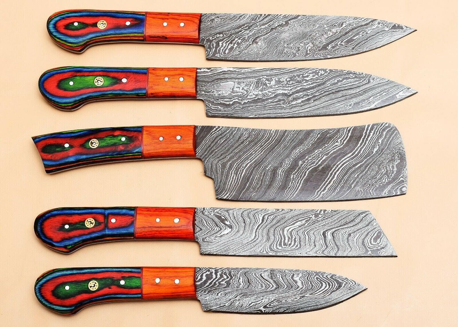 Damascus Steel 5 Chef Knives Set – Elegant Pakka Wood Grip