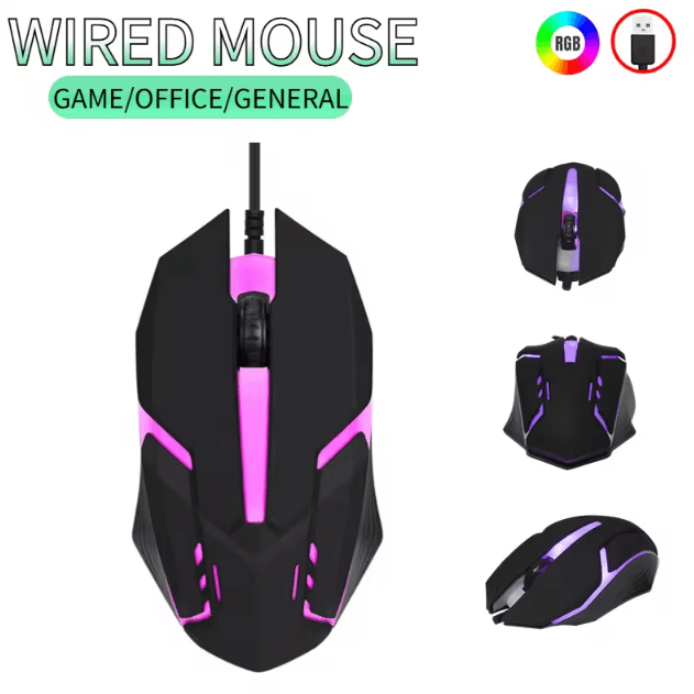 USB Wired Mouse RGB Colorful Mouse 1600 DPI Gaming Mouse Optical Wired Mouse Mice Ergonomic Mouse for PC Computer Lapto