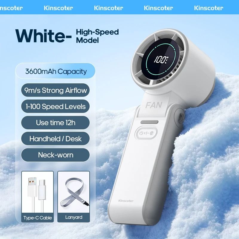Rechargeable Turbo Handheld Fan with Lanyard and Ice Cooling Option