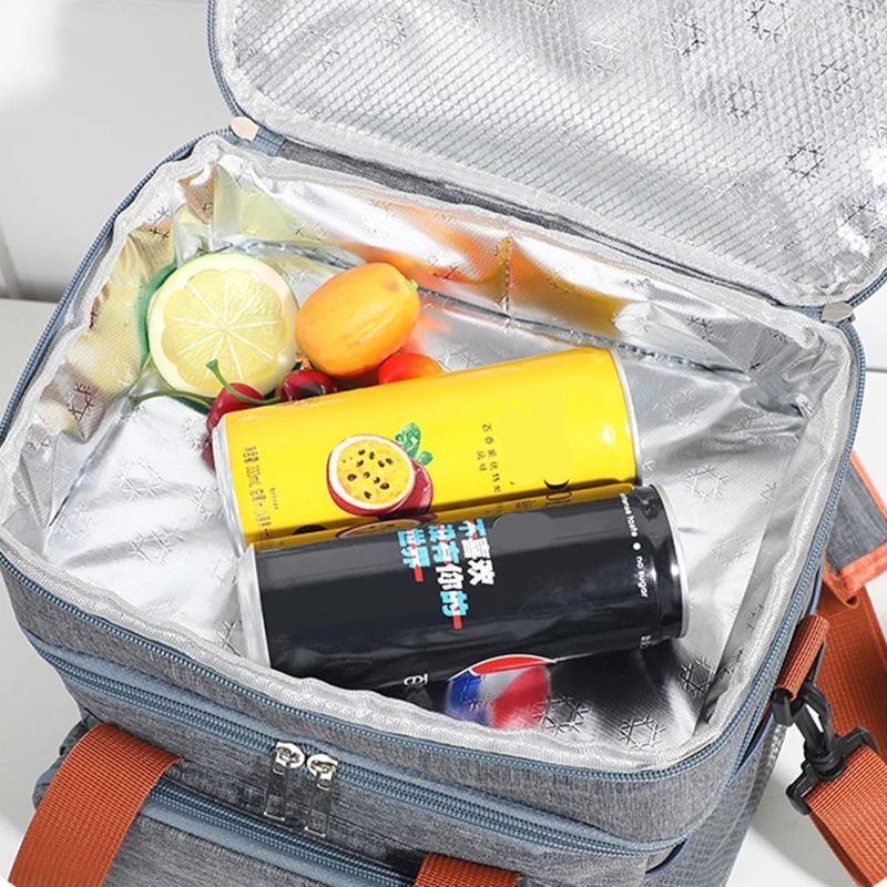 Double Layer Lunch Bag Large Capacity Insulated Cooler Tote
