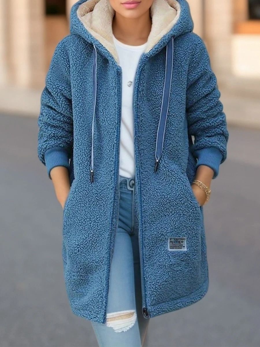 Thickened Fleece-Lined Sweatshirt Womens Hooded Lamb Wool Jacket