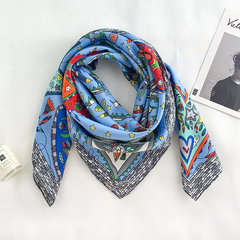 Elegant Twill Silk Feeling Shawls and Wraps, Luxury Hair Scarves, Tree Print Bandana Hijab Pashmina