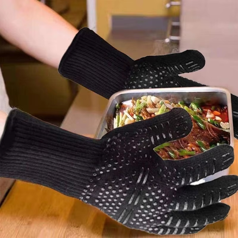 BBQ Microwave Oven Gloves, High Temperature Resistance, Fireproof Anti Heat Insulation Gloves for Barbecue, Heatproof