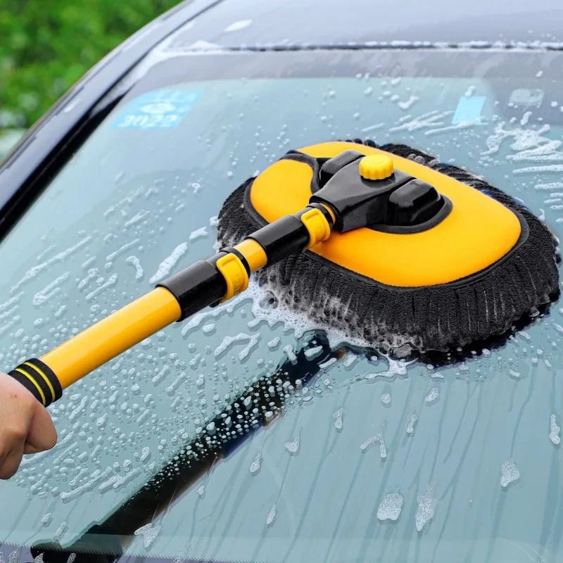 Telescoping Car Cleaning Brush With Long Handle And Chenille Mop Head