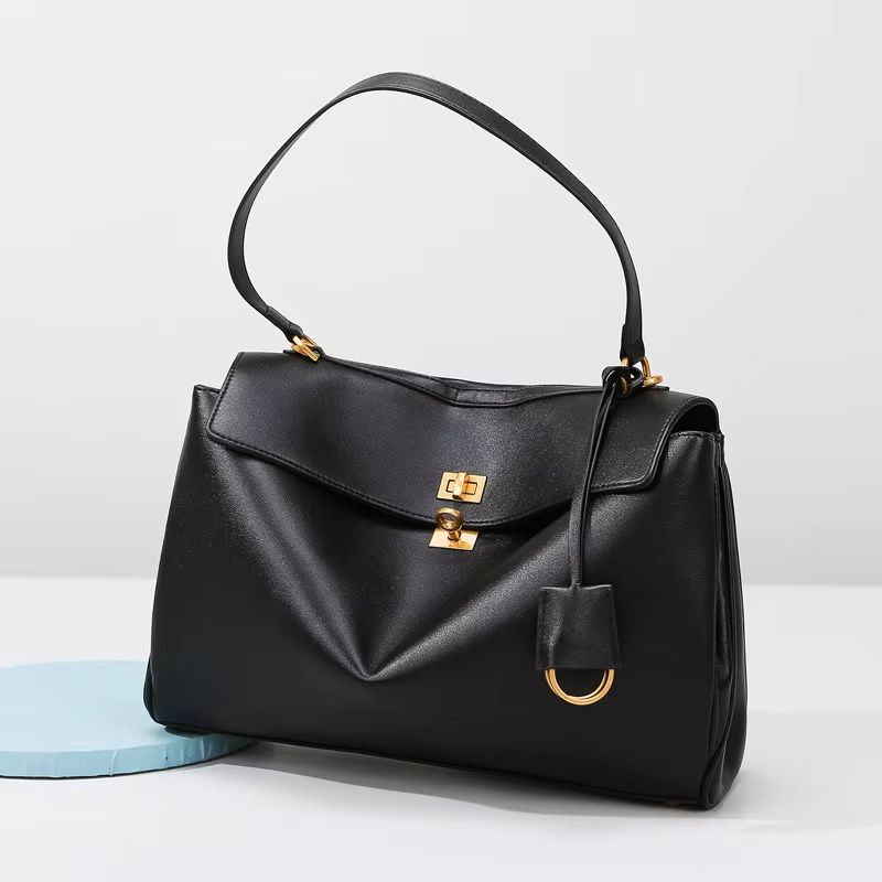 Luxury Suede Leather Messenger Bag with Gold Buckle, Soft Genuine Leather Shoulder Tote
