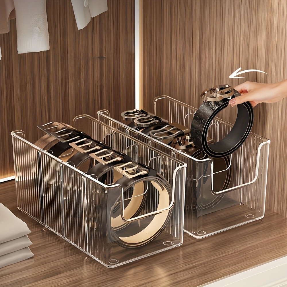 Plastic Belt Organizer Large Capacity Divided Storage Shelf Transparent Dustproof for Wardrobe Makeup Bathroom Multiuse