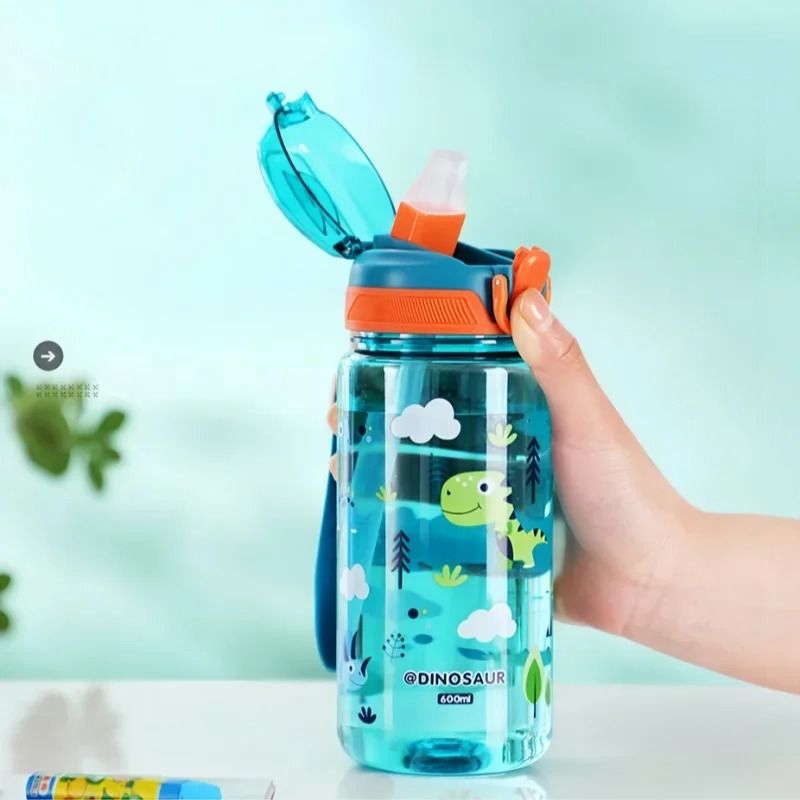Dinosaur Water Bottle for Kids with Silicone Straw and Leakproof Design
