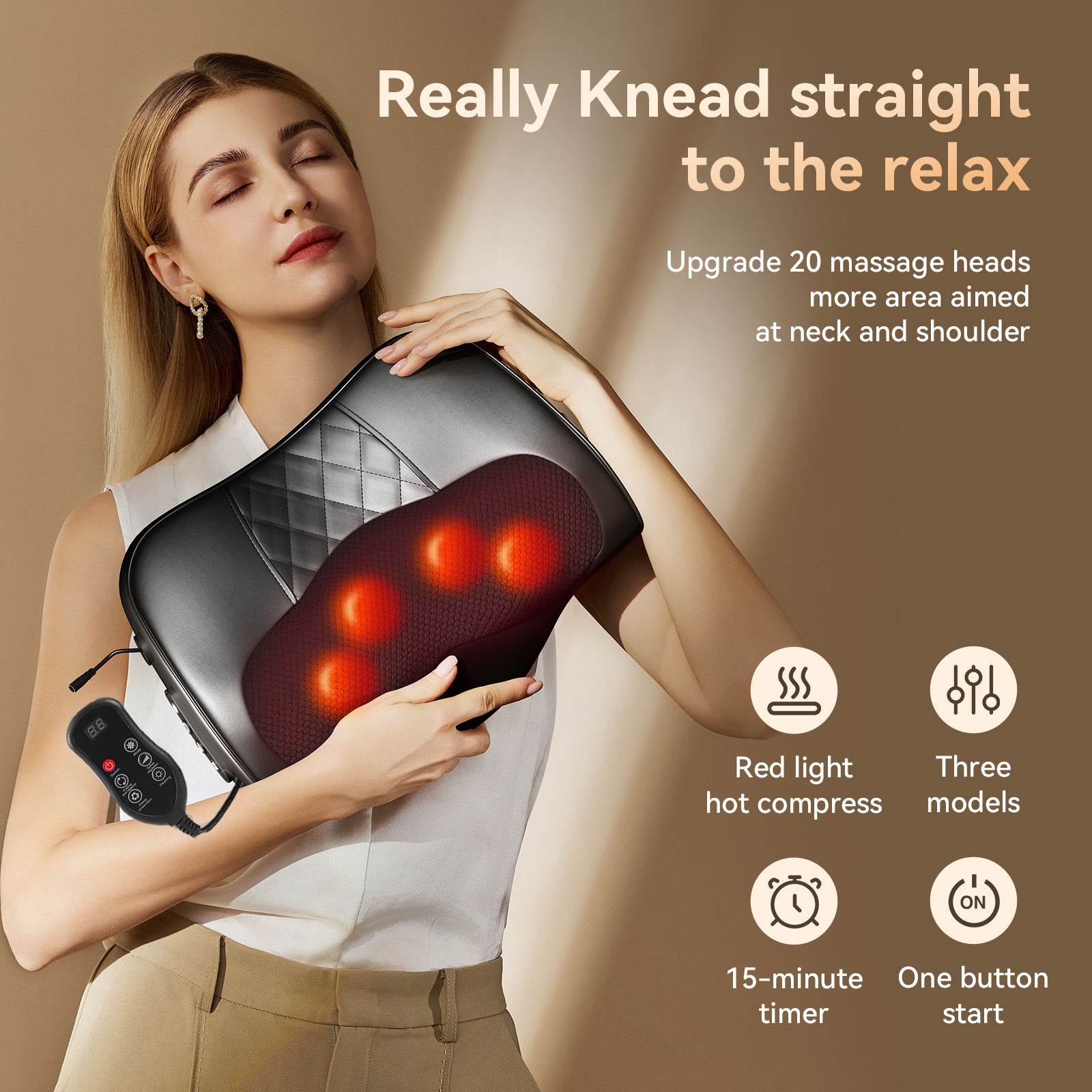 Multifunctional Neck Massage Pillow, Cervical Massager, Waist Back Shoulder Shiatsu Kneaded with Hot Compress