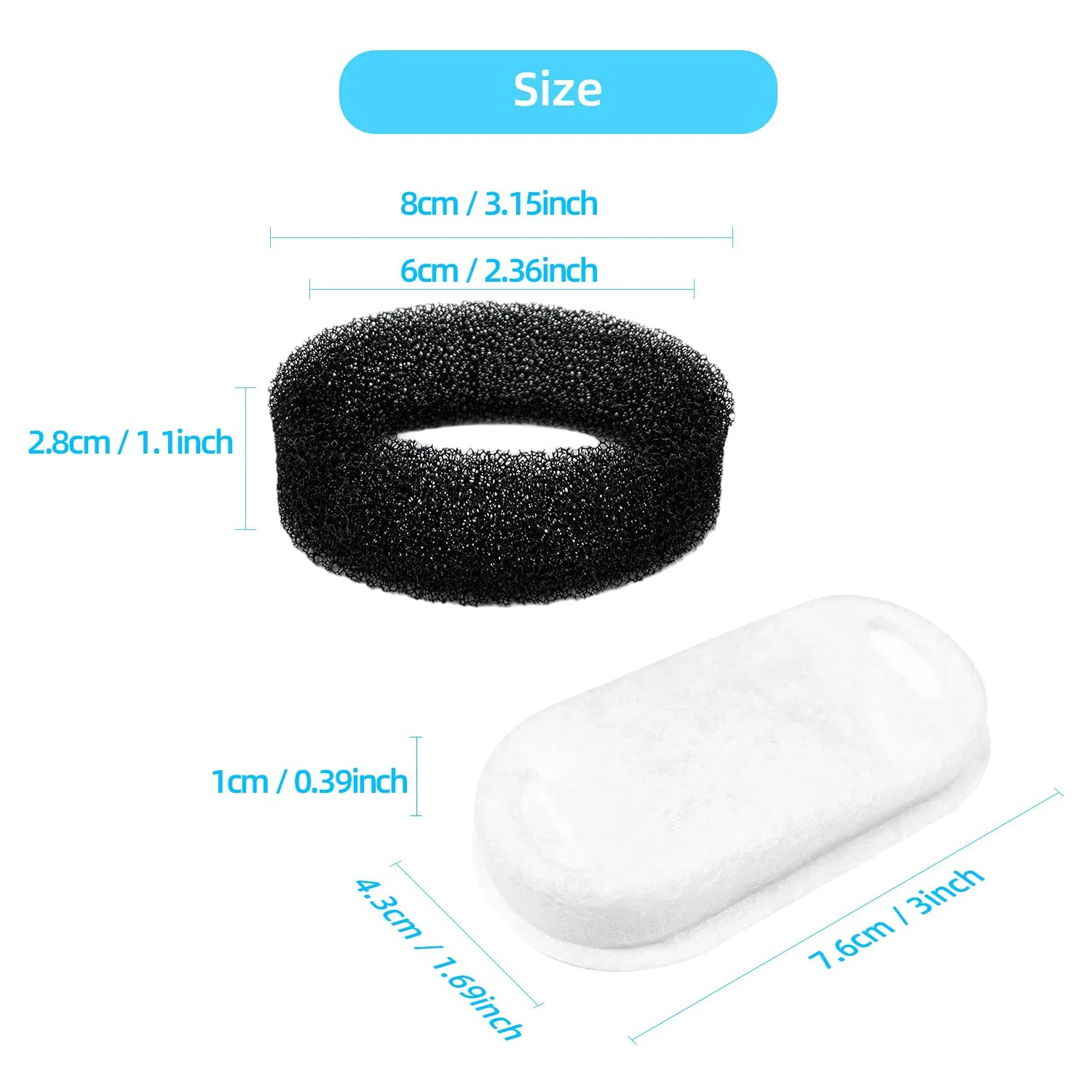 Adjustable Cat Water Fountain Filters for 108oz/3.2L & 67oz/2L Stainless Steel Pet Fountains