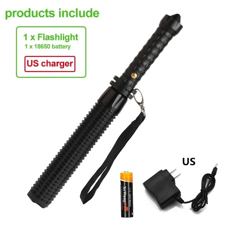 Baseball Bat Style LED Flashlight with Zoom and Self Defense Design