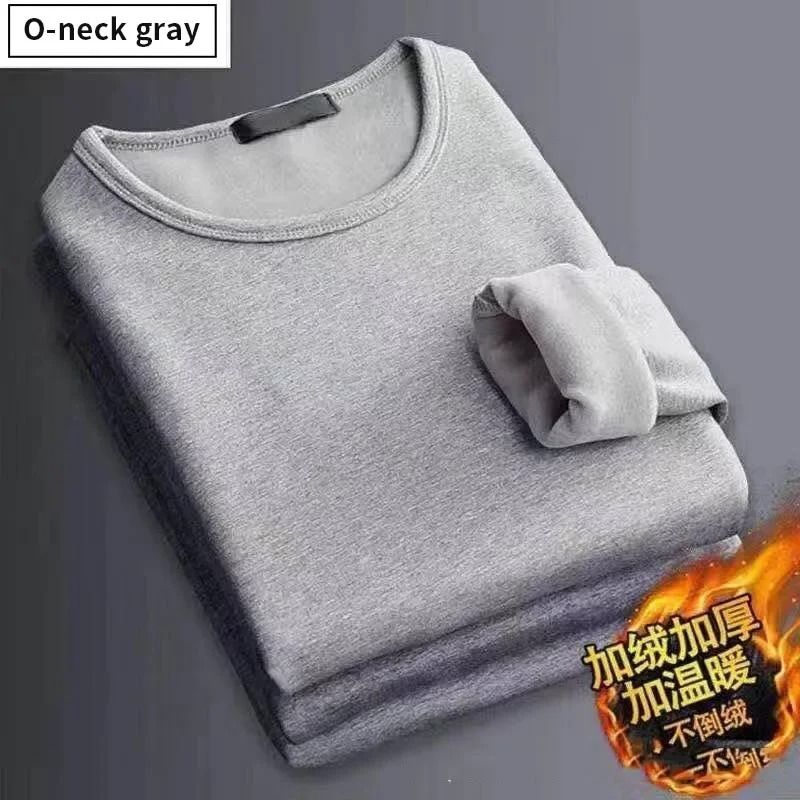 Men Plush Thermal Long Sleeve T Shirt Plus Velvet Fleece Lined Winter Base Layer Top