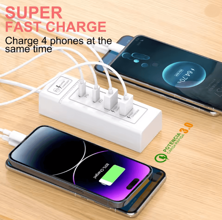 USB Power Strip Charger Station with Type C Fast Charging Plug