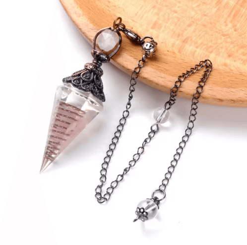 HarmonyStone Crystal Pendulum Necklace – Natural Chakra Crystal Pendant Hexagonal Cone
