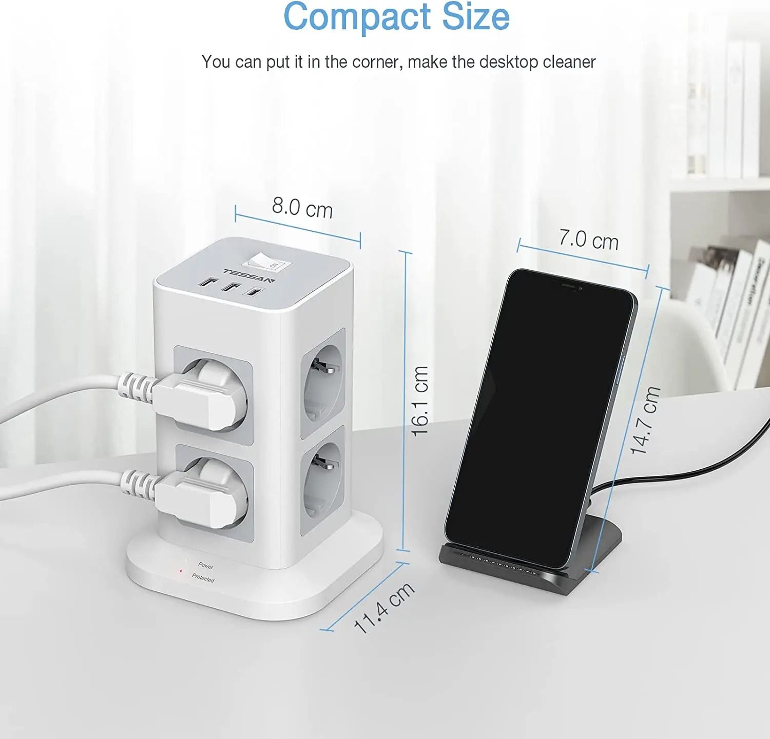 Vertical Tower Power Strip | Surge Protected Multi-Outlet Charging Station