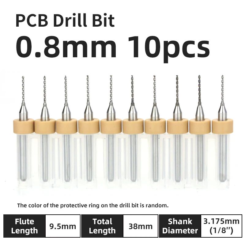 TOOLEYE Carbide PCB Drill Bit Set (10pcs) 1/8 Shank Micro CNC Bits, 0.1–3.175mm