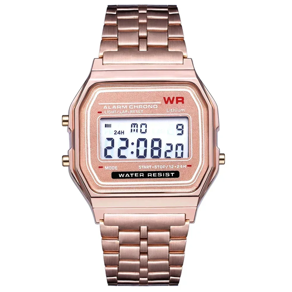 Luxury Retro Square Electronic Digital Watches Women Men Watch Rose Gold Silver Ladies Wristwatches