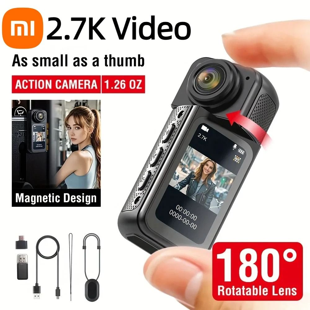 Mini POV Action Camera with Magnetic Mount and 2.7K Recording