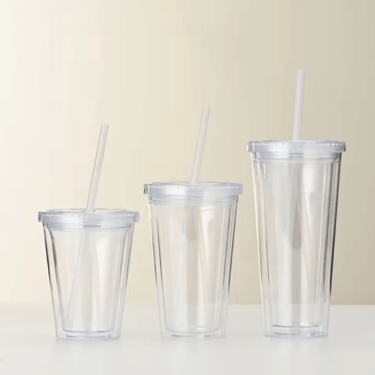 Double-Layer Clear Tumbler with Straw – Insulated Smoothie & Iced Coffee Cup