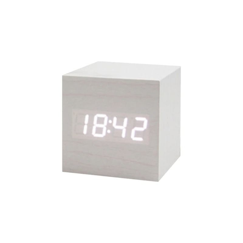 Wooden Cube Voice Control Alarm Clock