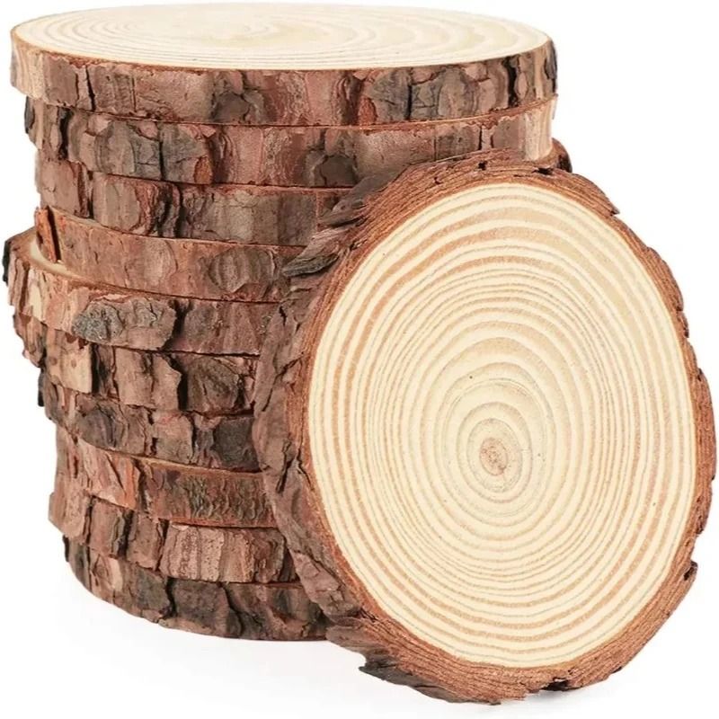 Natural Pine Wood Slices for DIY Crafts Thick Unfinished Log Discs with Bark for Art Wedding and Party Decoration