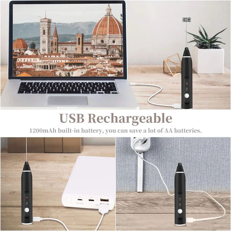 USB Rechargeable Handheld Milk Frother Wand – Electric Coffee & Matcha Foamer Whisk Mixer