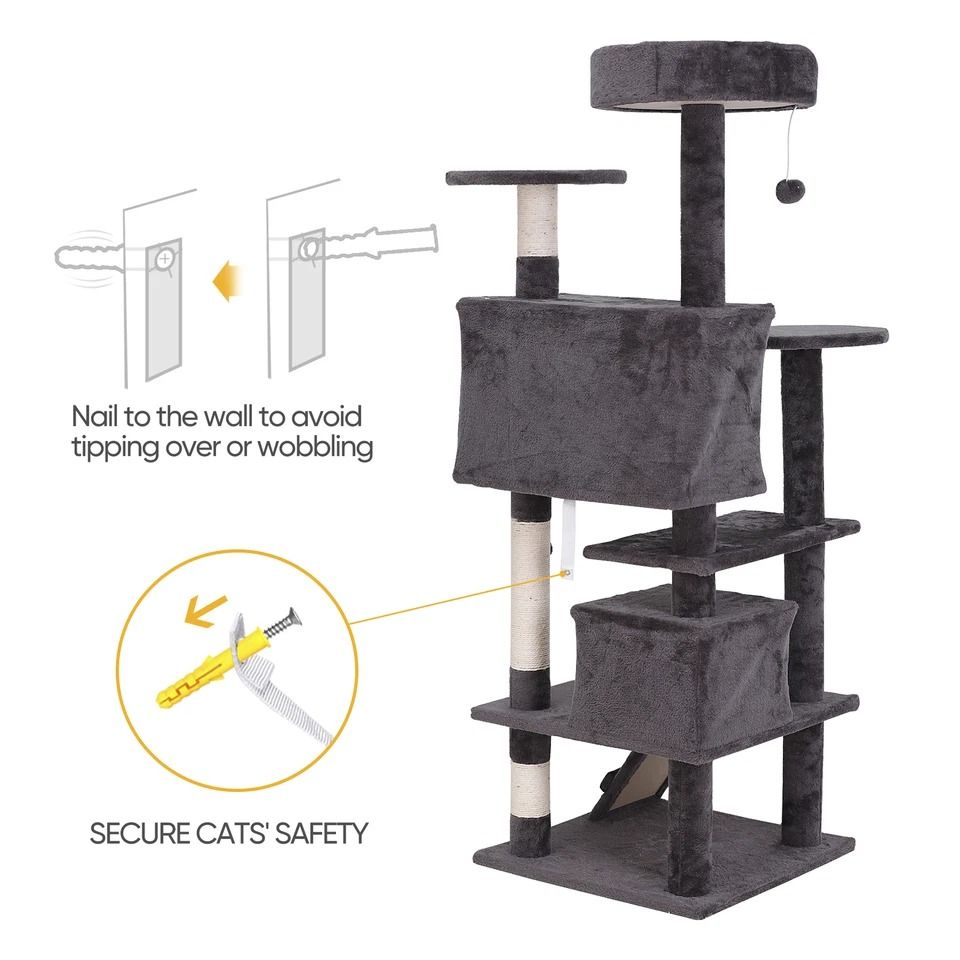 Multi Level Cat Tree Condo with Cat Scratching Post, Plush Cat Tower, Kitten Playhouse Cave & Ladders