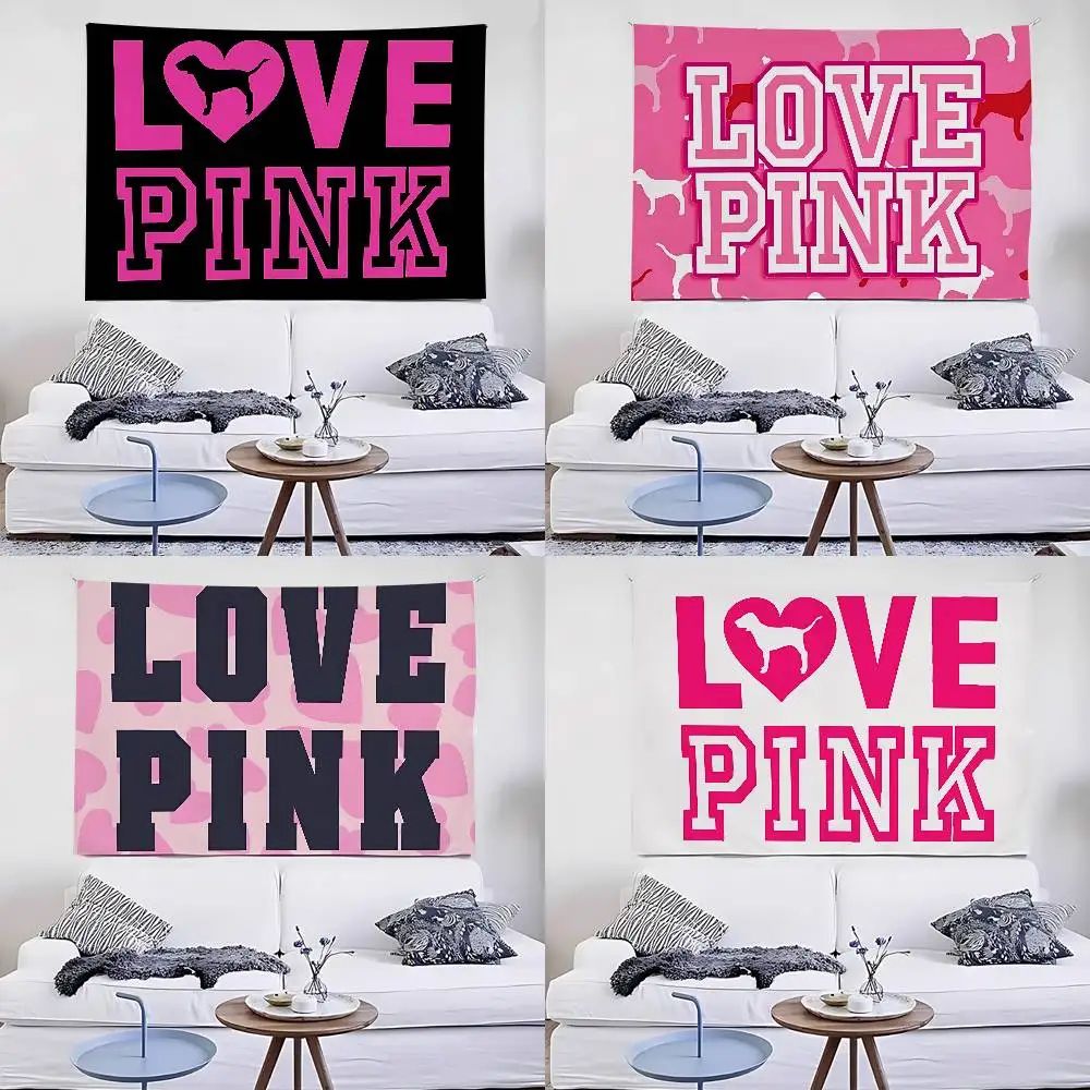 Pink Love Tapestry Wall Hanging Aesthetic Room Decor for Bedroom and Living Space
