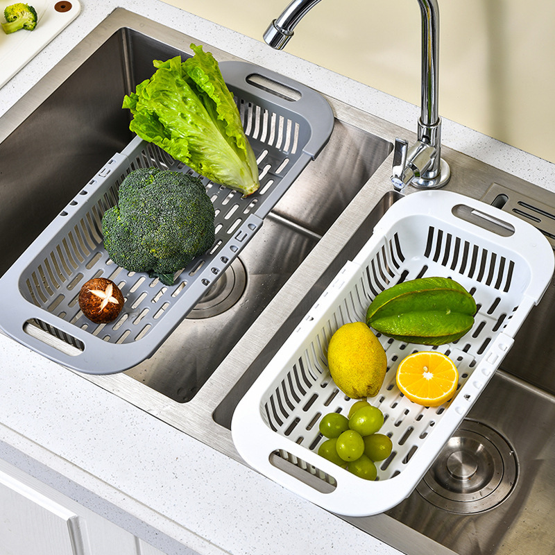 Adjustable Sink Drain Basket Multifunctional Kitchen Storage Rack with Retractable Design