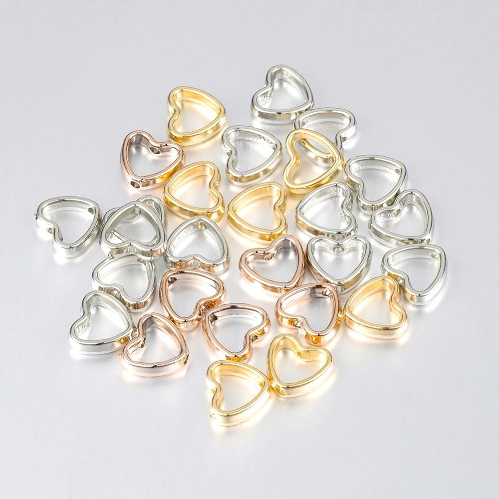 Heart Frame Wrapped Bead Double Straight Hole Spacer Loose Beads for Jewelry Making DIY Findings 50 Pieces Lot