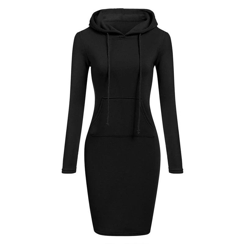 Womens Hooded Dress with Long Sleeves and Cozy Autumn Styling