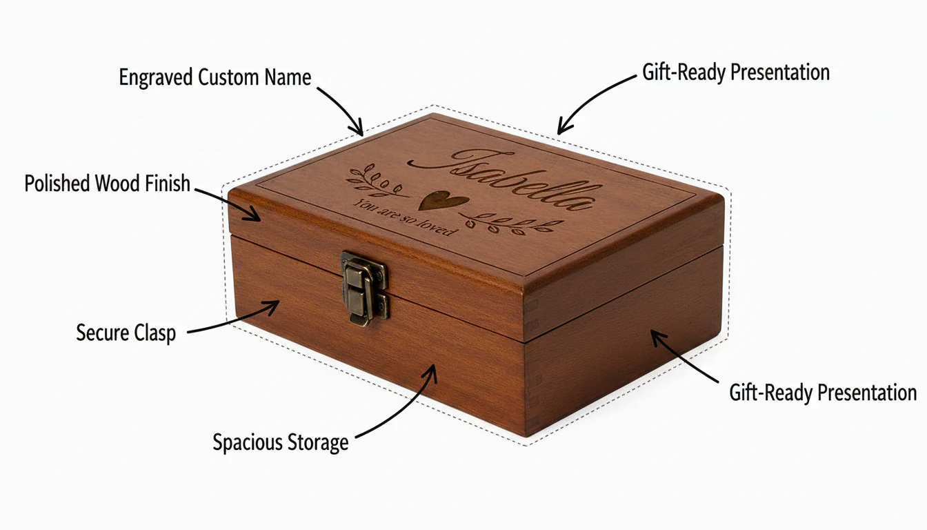 Personalised Wooden Keepsake Box with Engraved Design