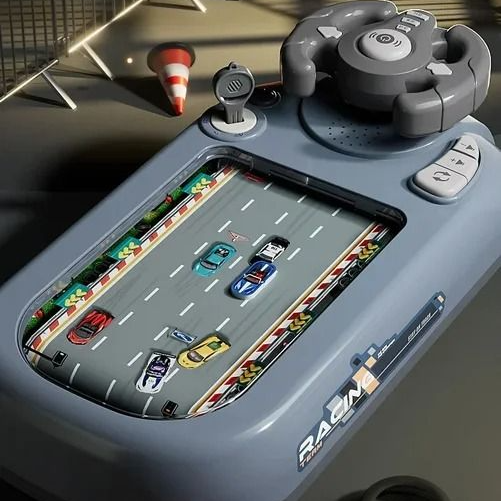 Kids Steering Wheel Toy, Electronic Simulation Racing Game with Realistic Sounds & LED Lights, Adventure Game Console