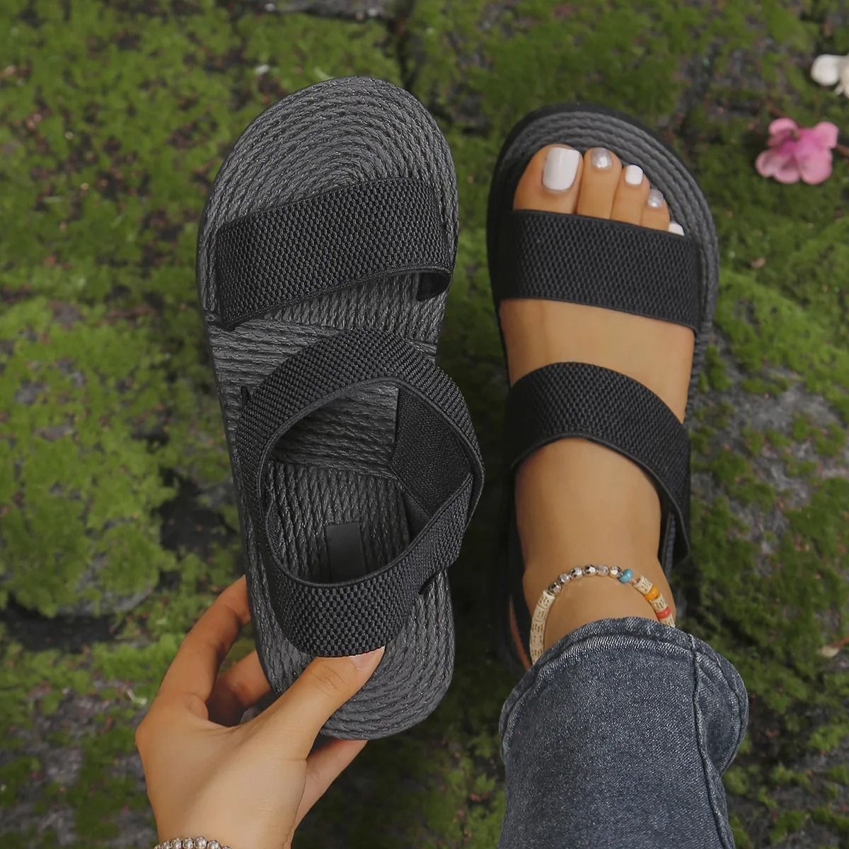 Women Minimalist Wedge Sandals with Thick Sole and Elastic Slingback