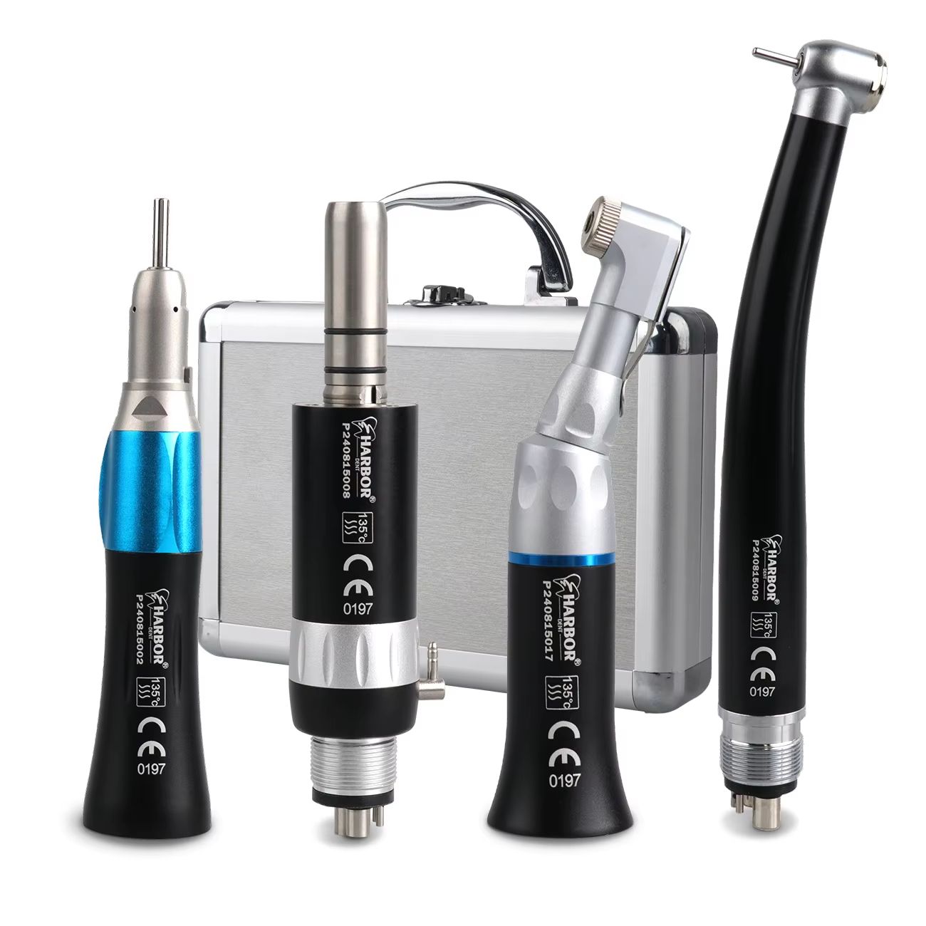 4-Piece Professional Dental Handpiece Set – High & Low Speed Air Turbine Kit with Contra Angle, Straight Handpiece, and