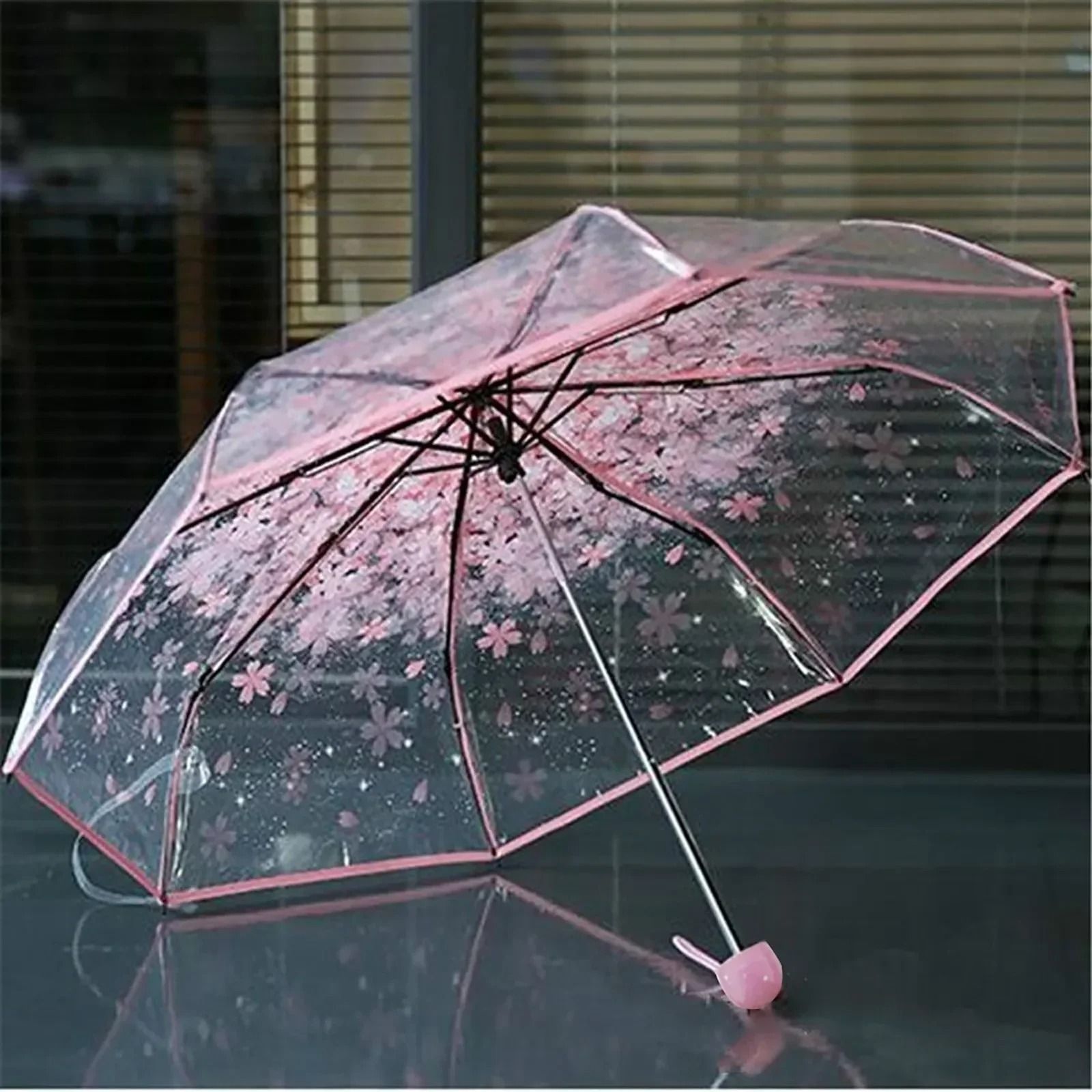 Fashionable Transparent Sakura Petal Folding Umbrella