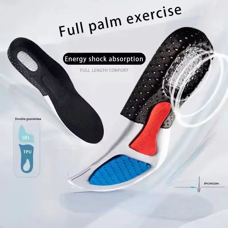 Silicone Gel Sports Insoles for Men & Women, Arch Support Inserts for Running, Walking, and Athletic Footwear